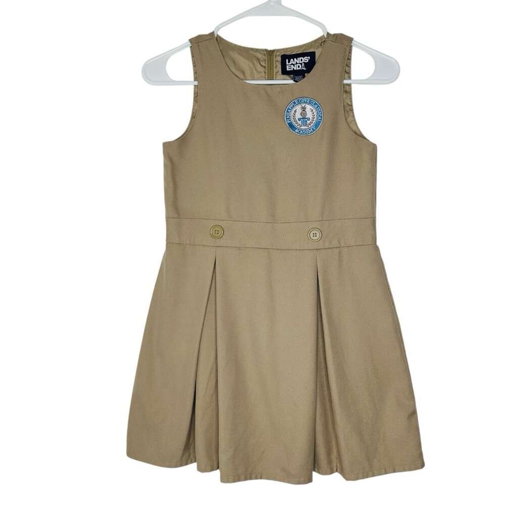PCCA Lands' End School Uniform Jumper Dress Girls 7 Beige Pineapple Cove